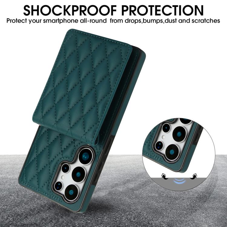 For Samsung Galaxy S25 Ultra 5G YM015 Crossbody Rhombic Card Bag RFID Phone Case
