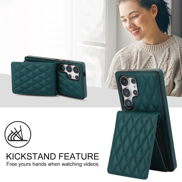 For Samsung Galaxy S25 Ultra 5G YM015 Crossbody Rhombic Card Bag RFID Phone Case