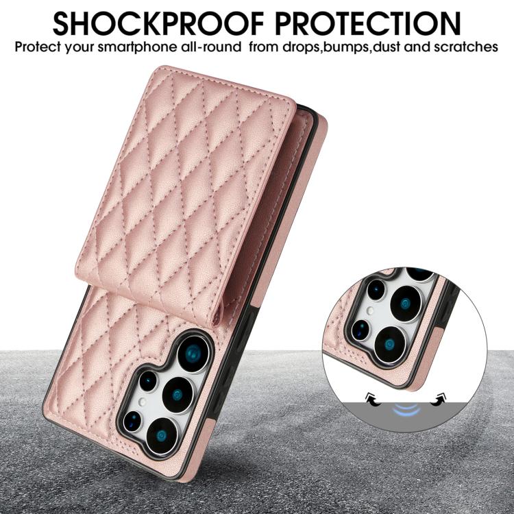 For Samsung Galaxy S25 Ultra 5G YM015 Crossbody Rhombic Card Bag RFID Phone Case