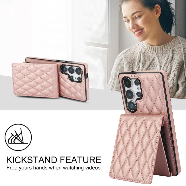 For Samsung Galaxy S25 Ultra 5G YM015 Crossbody Rhombic Card Bag RFID Phone Case