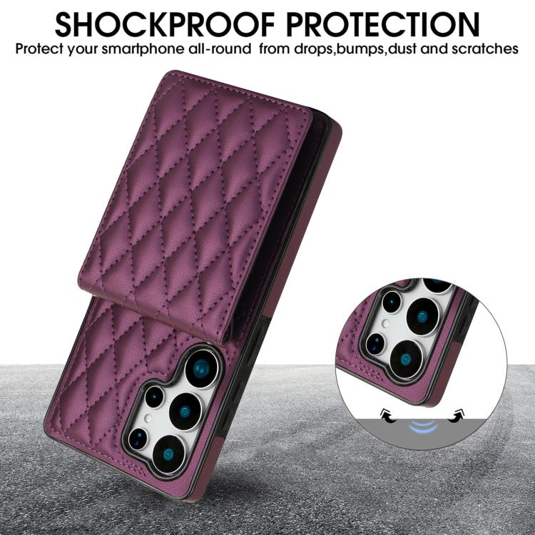 For Samsung Galaxy S25 Ultra 5G YM015 Crossbody Rhombic Card Bag RFID Phone Case