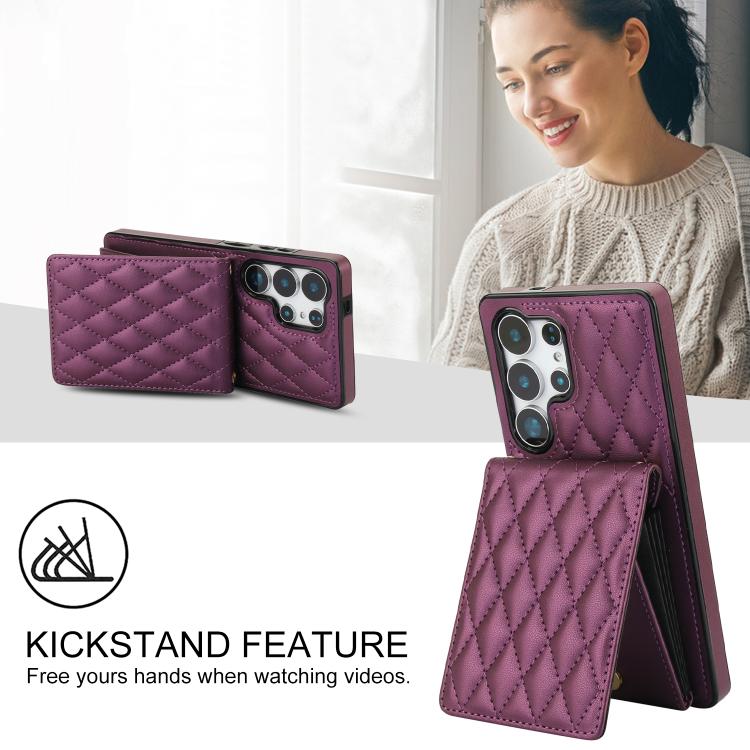 For Samsung Galaxy S25 Ultra 5G YM015 Crossbody Rhombic Card Bag RFID Phone Case
