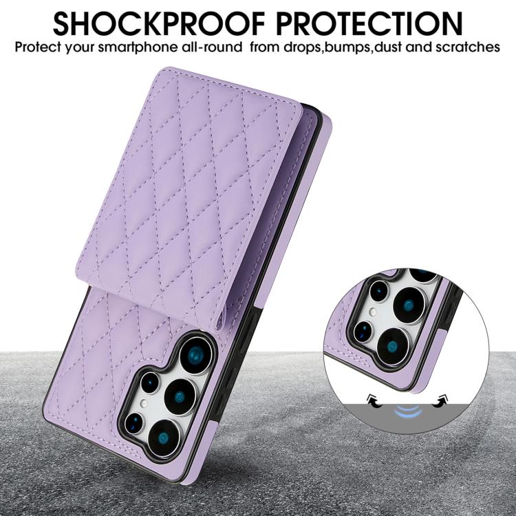 For Samsung Galaxy S25 Ultra 5G YM015 Crossbody Rhombic Card Bag RFID Phone Case