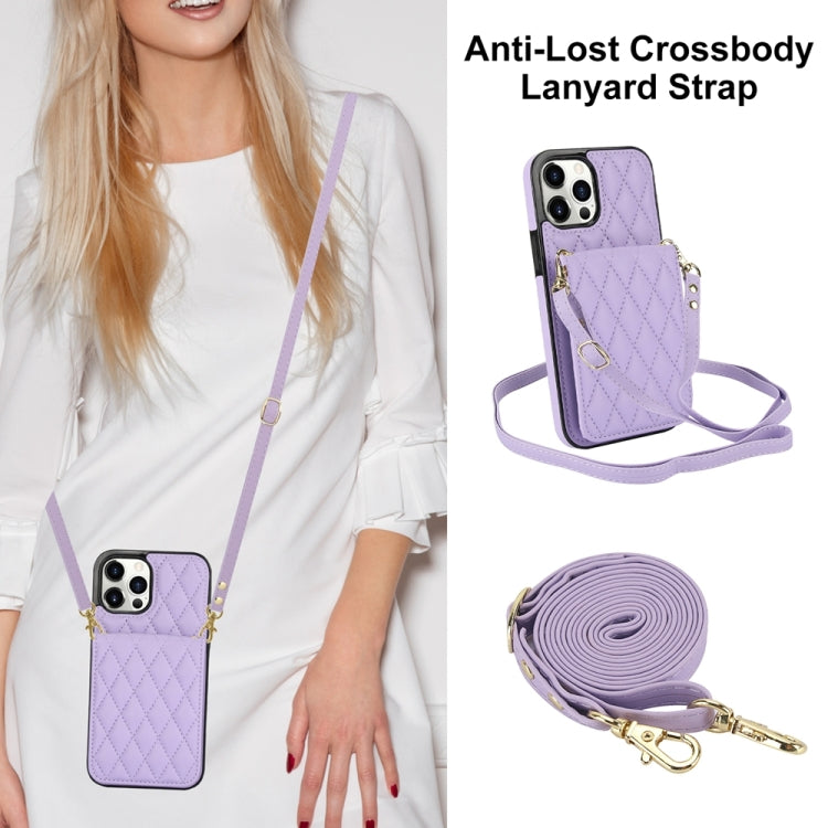 For iPhone 15 Pro Max YM015 Crossbody Rhombic Card Bag RFID Phone Case