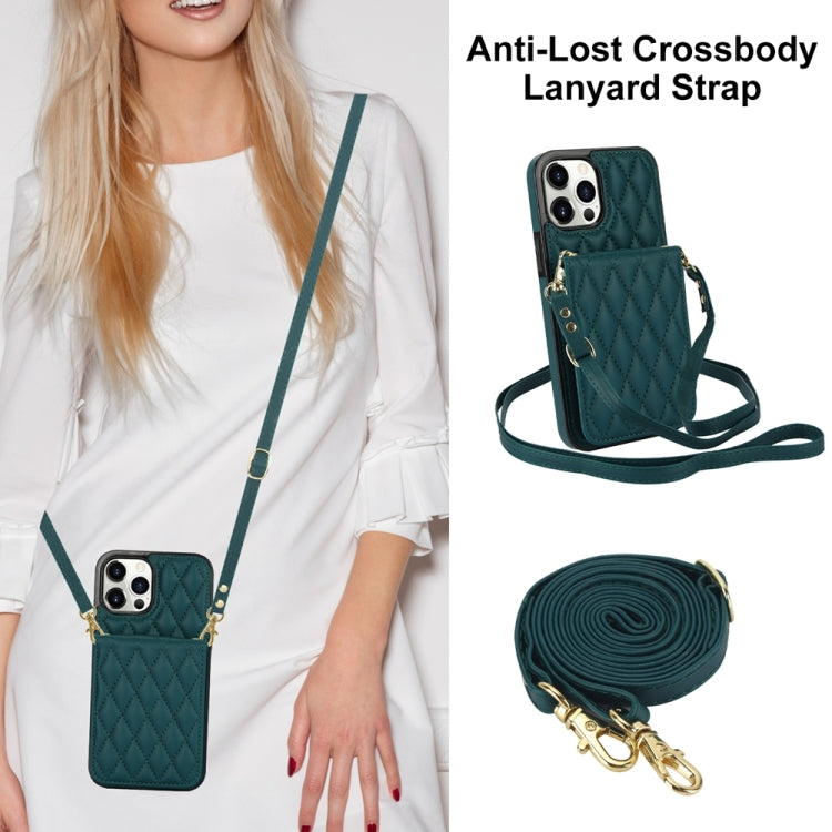 For iPhone 15 Pro YM015 Crossbody Rhombic Card Bag RFID Phone Case