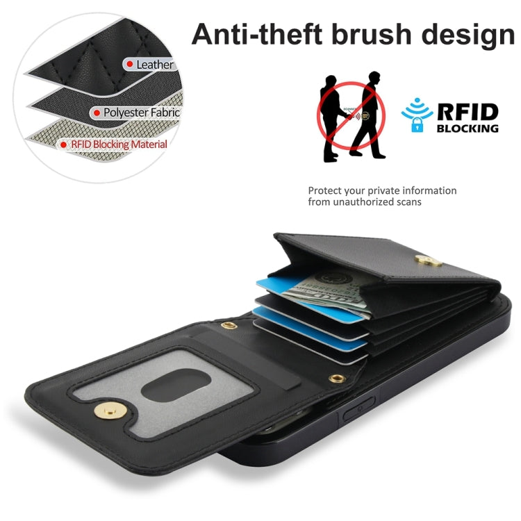 For iPhone 15 Plus YM015 Crossbody Rhombic Card Bag RFID Phone Case