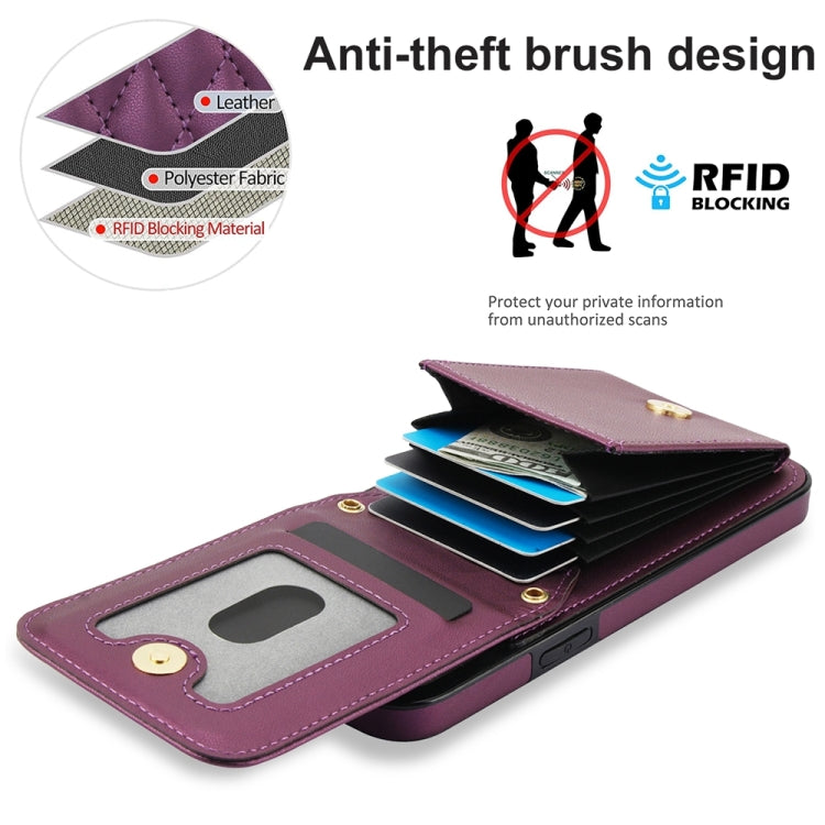 For iPhone 15 Plus YM015 Crossbody Rhombic Card Bag RFID Phone Case