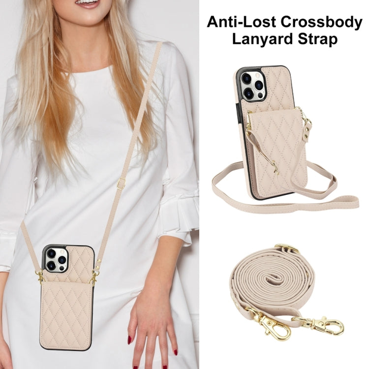 For iPhone 15 YM015 Crossbody Rhombic Card Bag RFID Phone Case