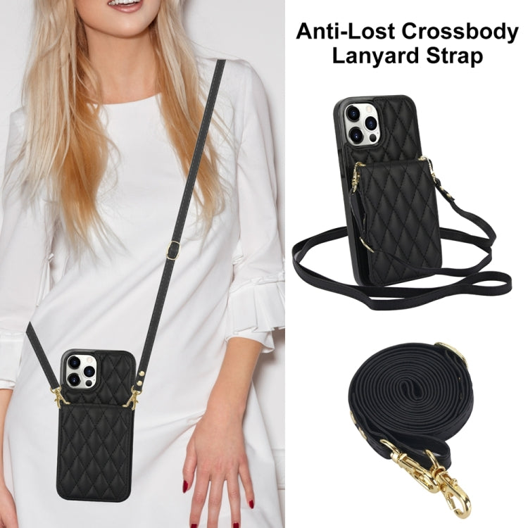 For iPhone 14 Plus YM015 Crossbody Rhombic Card Bag RFID Phone Case