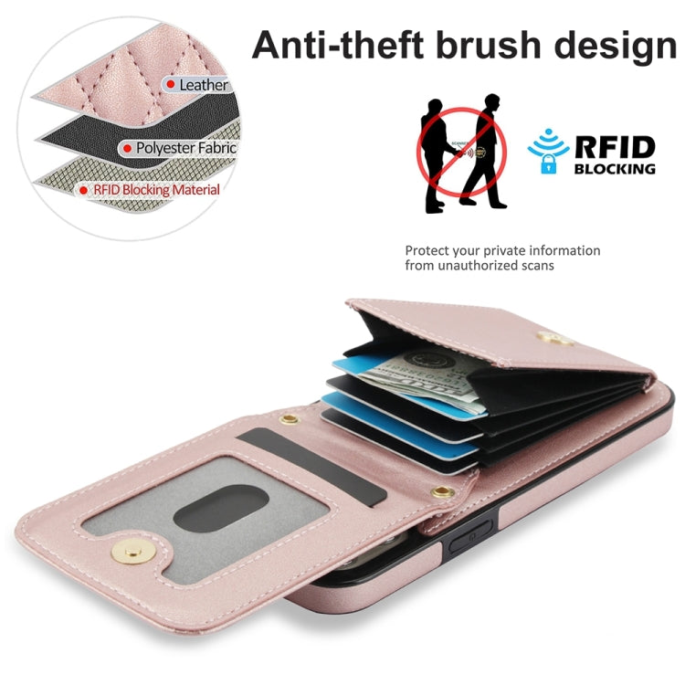 For iPhone 14 YM015 Crossbody Rhombic Card Bag RFID Phone Case