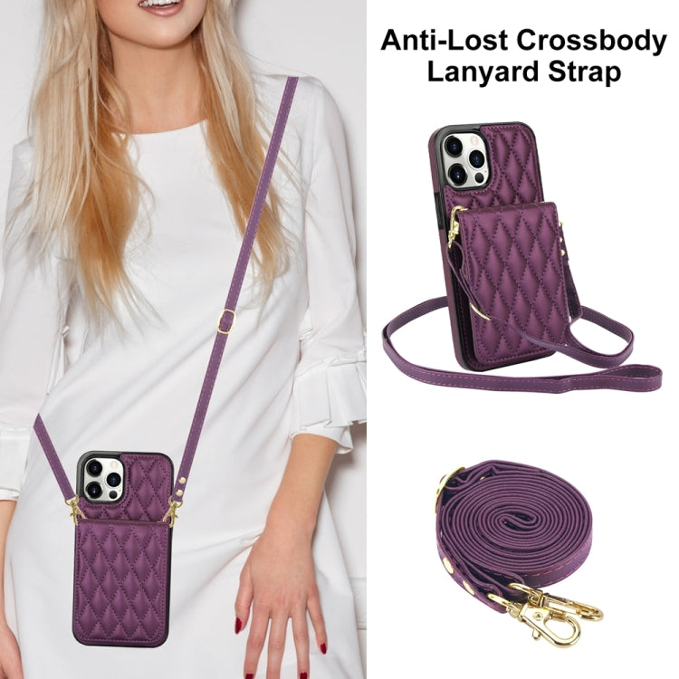 For iPhone 14 YM015 Crossbody Rhombic Card Bag RFID Phone Case