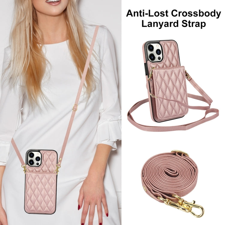 For iPhone 13 Pro Max YM015 Crossbody Rhombic Card Bag RFID Phone Case