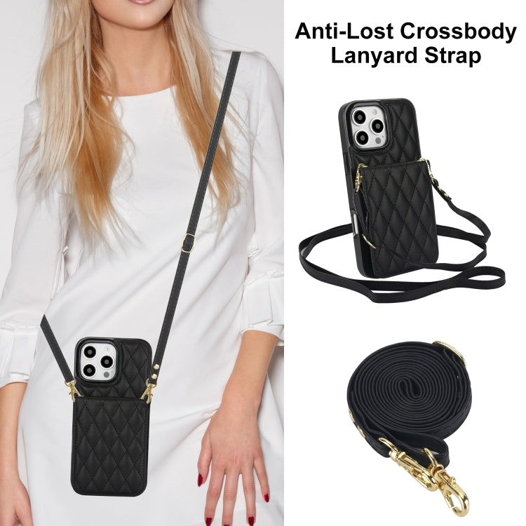 For iPhone 16 Pro Max YM015 Crossbody Rhombic Card Bag RFID Phone Case
