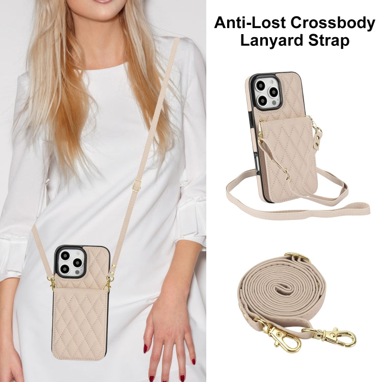 For iPhone 16 Pro YM015 Crossbody Rhombic Card Bag RFID Phone Case