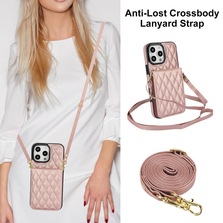 For iPhone 16 Pro YM015 Crossbody Rhombic Card Bag RFID Phone Case