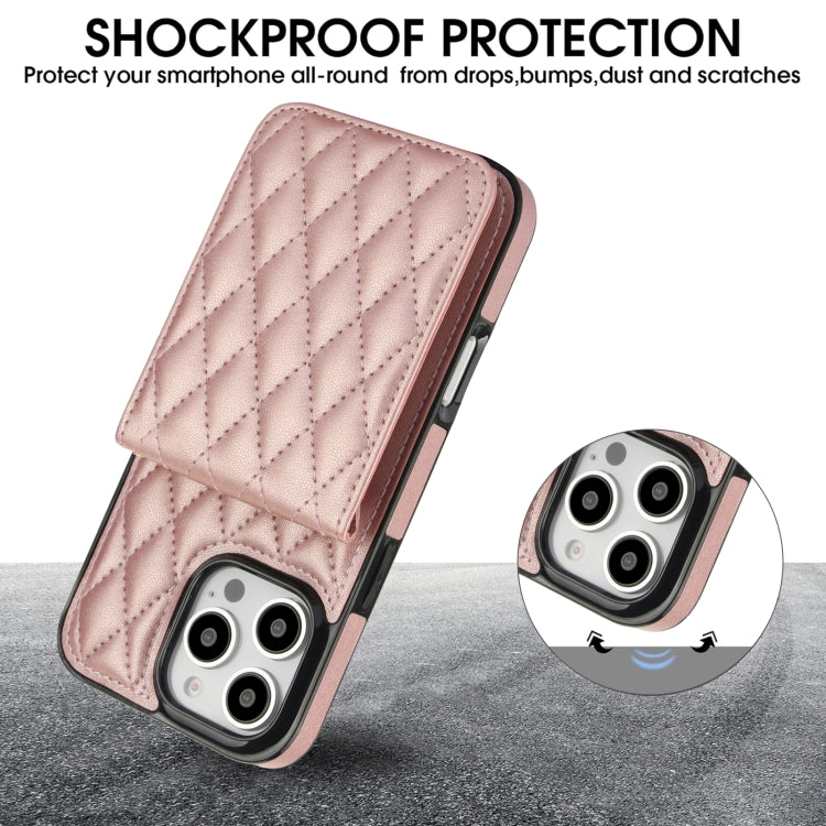 For iPhone 16 Pro YM015 Crossbody Rhombic Card Bag RFID Phone Case