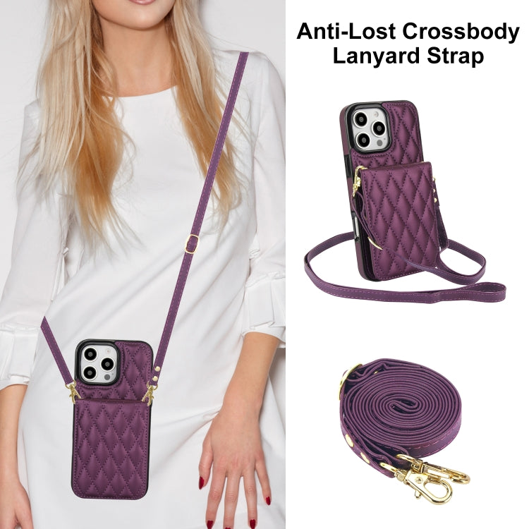For iPhone 16 Pro YM015 Crossbody Rhombic Card Bag RFID Phone Case