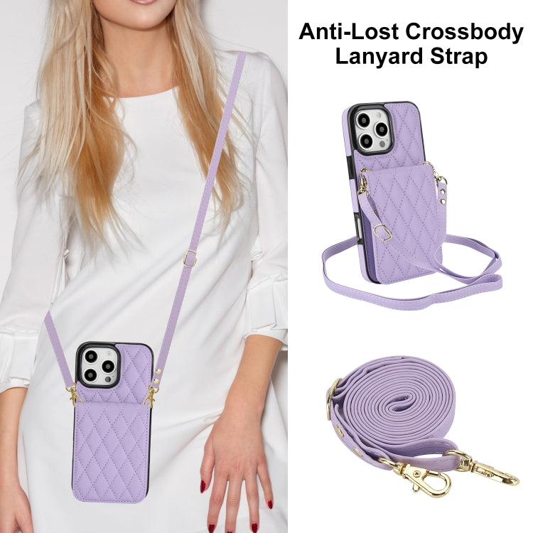 For iPhone 16 Pro YM015 Crossbody Rhombic Card Bag RFID Phone Case
