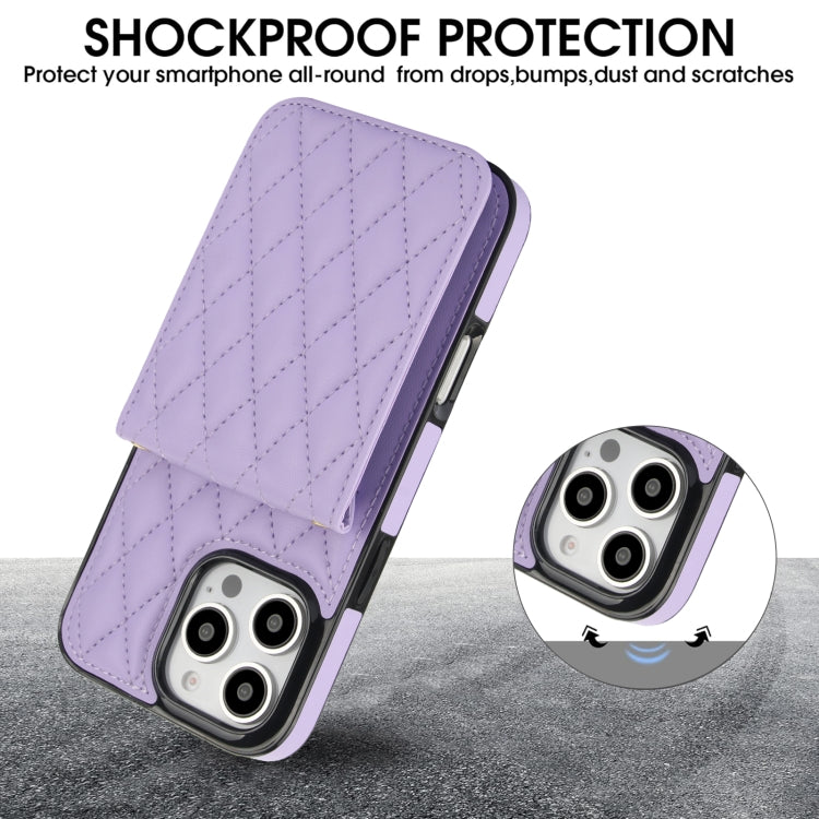 For iPhone 16 Pro YM015 Crossbody Rhombic Card Bag RFID Phone Case