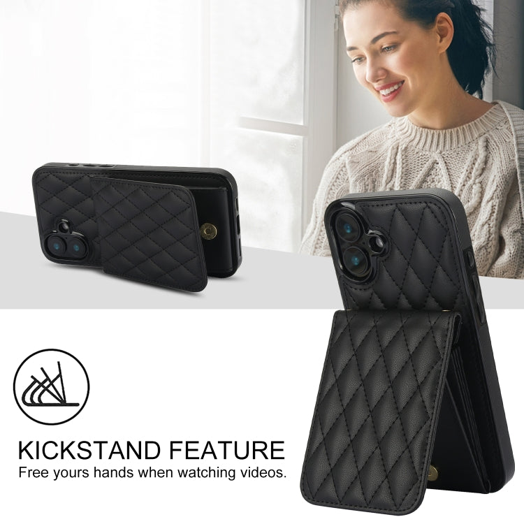 For iPhone 16 Plus YM015 Crossbody Rhombic Card Bag RFID Phone Case