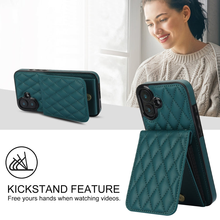 For iPhone 16 Plus YM015 Crossbody Rhombic Card Bag RFID Phone Case