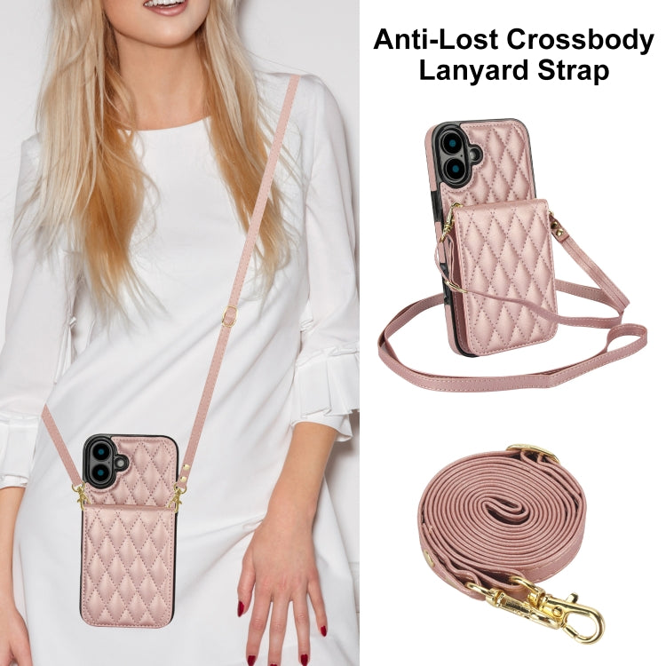 For iPhone 16 Plus YM015 Crossbody Rhombic Card Bag RFID Phone Case