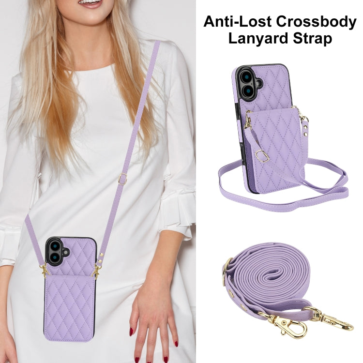 For iPhone 16 Plus YM015 Crossbody Rhombic Card Bag RFID Phone Case