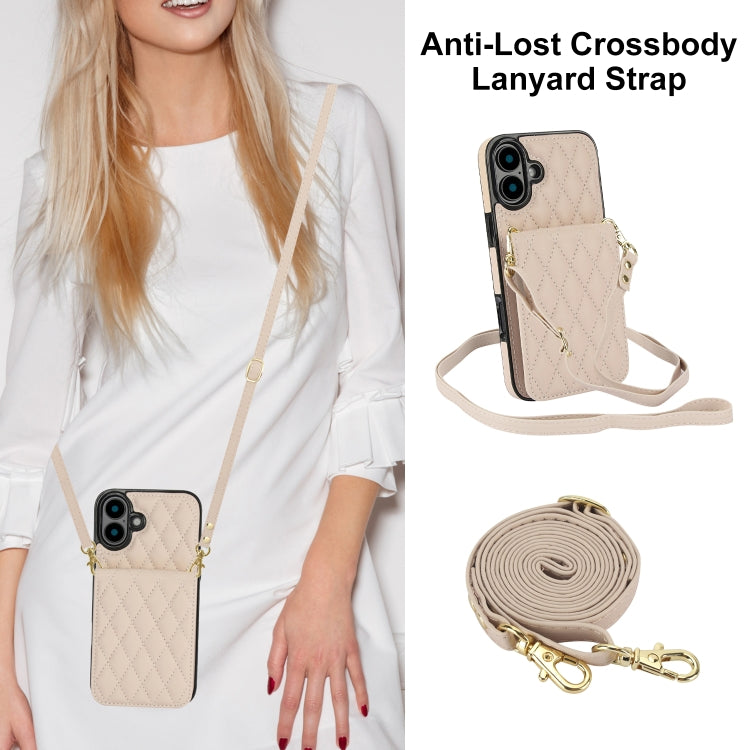 For iPhone 16 YM015 Crossbody Rhombic Card Bag RFID Phone Case
