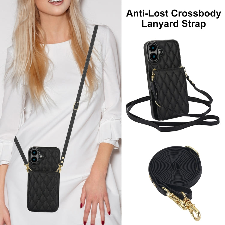 For iPhone 16 YM015 Crossbody Rhombic Card Bag RFID Phone Case