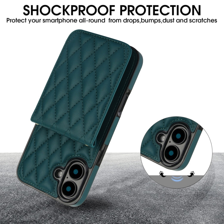 For iPhone 16 YM015 Crossbody Rhombic Card Bag RFID Phone Case