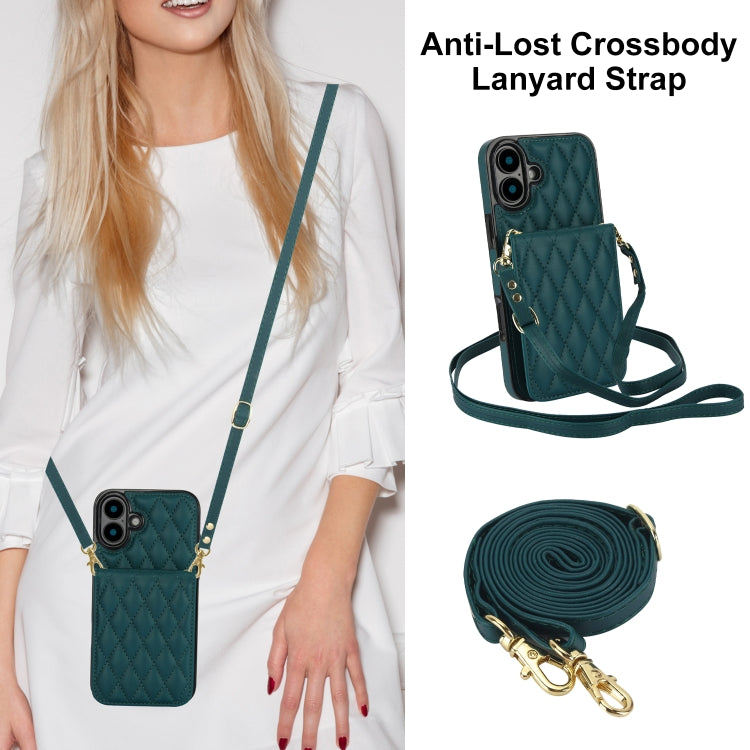 For iPhone 16 YM015 Crossbody Rhombic Card Bag RFID Phone Case