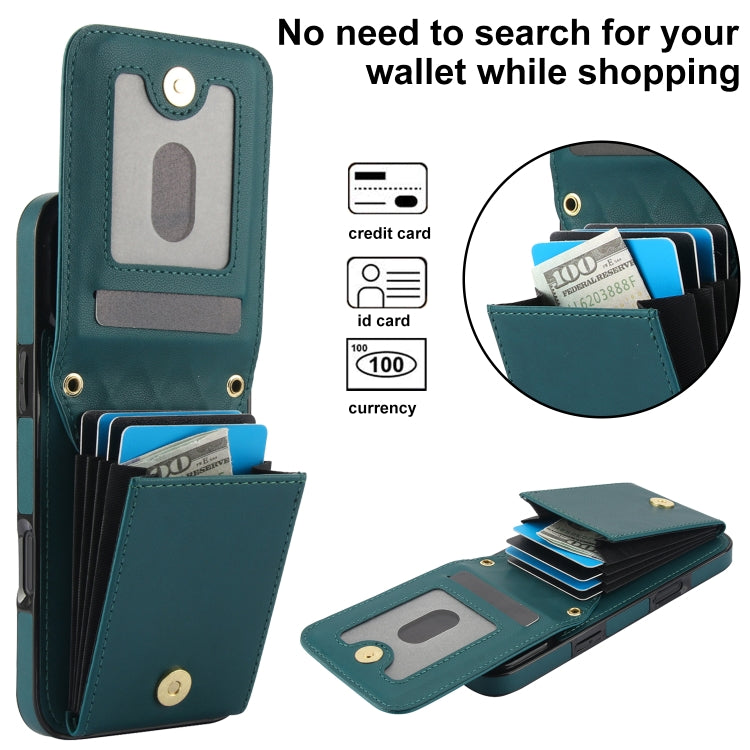 For iPhone 16 YM015 Crossbody Rhombic Card Bag RFID Phone Case