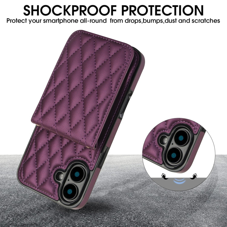 For iPhone 16 YM015 Crossbody Rhombic Card Bag RFID Phone Case