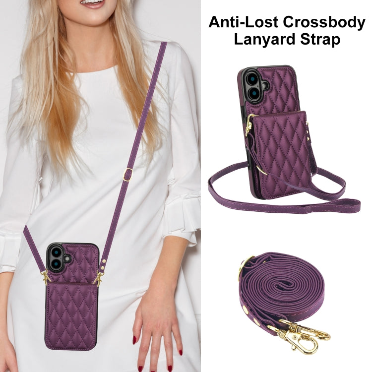 For iPhone 16 YM015 Crossbody Rhombic Card Bag RFID Phone Case