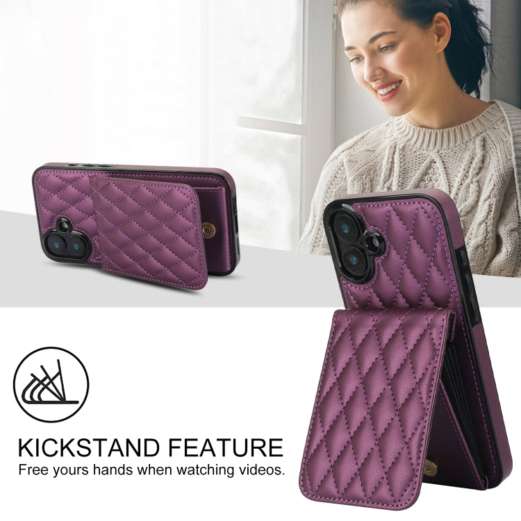 For iPhone 16 YM015 Crossbody Rhombic Card Bag RFID Phone Case