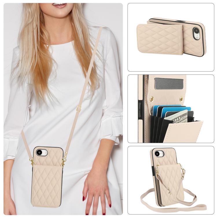 For iPhone 16e / 17e YM015 Crossbody Rhombic Card Bag RFID Phone Case