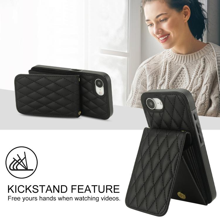 For iPhone 16e / 17e YM015 Crossbody Rhombic Card Bag RFID Phone Case
