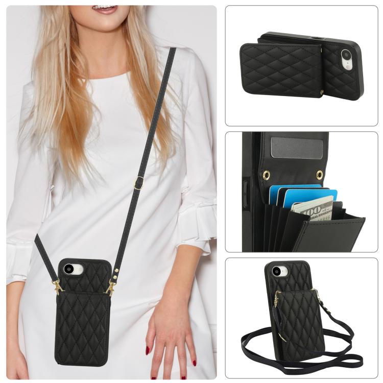 For iPhone 16e / 17e YM015 Crossbody Rhombic Card Bag RFID Phone Case