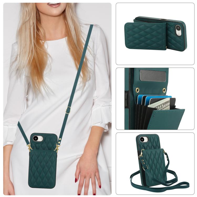 For iPhone 16e / 17e YM015 Crossbody Rhombic Card Bag RFID Phone Case