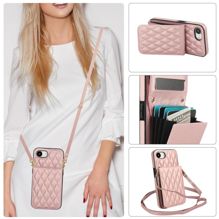 For iPhone 16e / 17e YM015 Crossbody Rhombic Card Bag RFID Phone Case