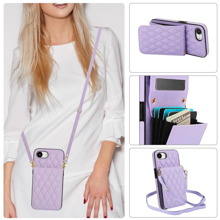 For iPhone 16e / 17e YM015 Crossbody Rhombic Card Bag RFID Phone Case