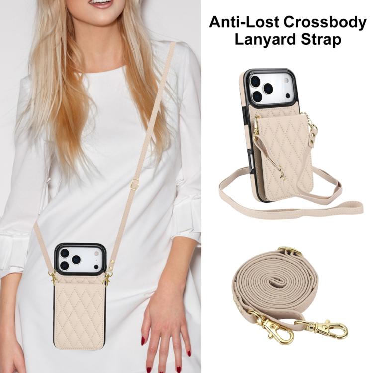 For iPhone 17 Pro Max YM015 Crossbody Rhombic Card Bag RFID Phone Case