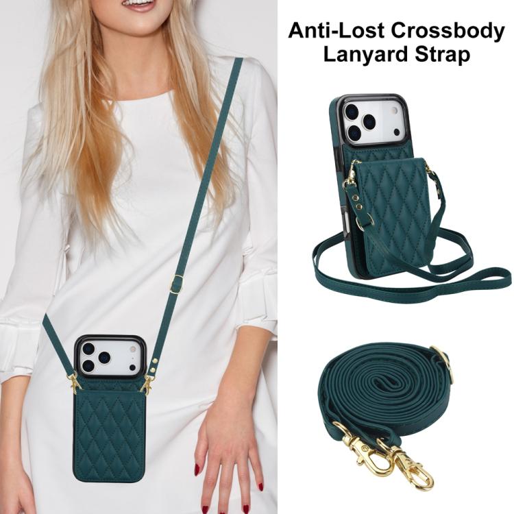 For iPhone 17 Pro Max YM015 Crossbody Rhombic Card Bag RFID Phone Case