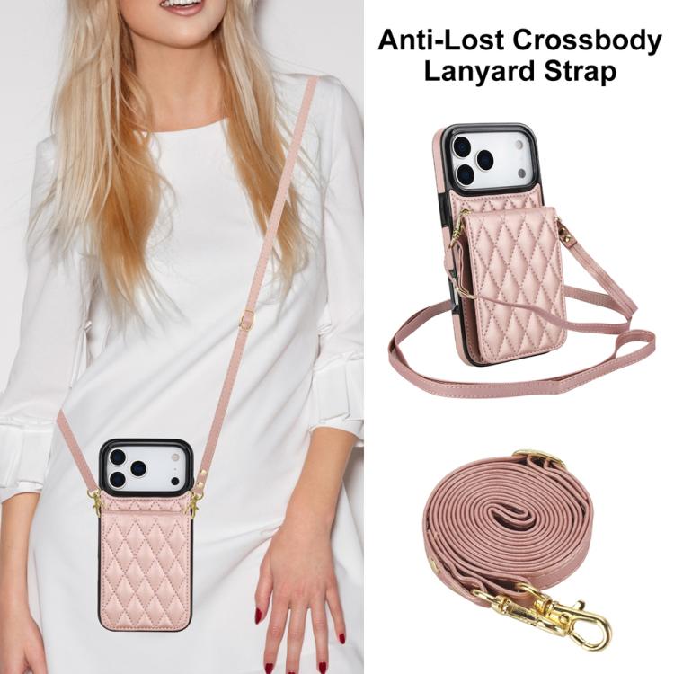 For iPhone 17 Pro Max YM015 Crossbody Rhombic Card Bag RFID Phone Case