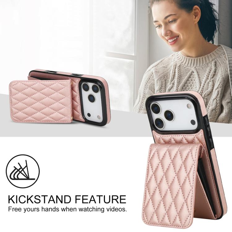 For iPhone 17 Pro Max YM015 Crossbody Rhombic Card Bag RFID Phone Case