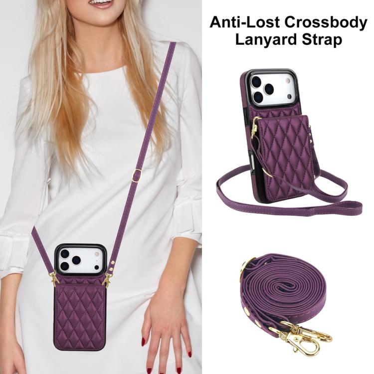For iPhone 17 Pro Max YM015 Crossbody Rhombic Card Bag RFID Phone Case