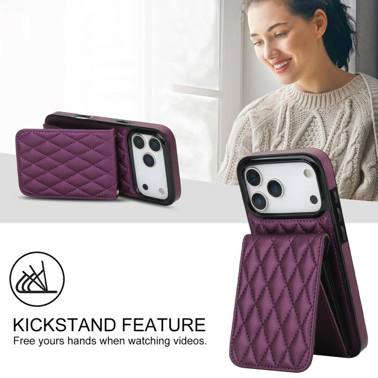 For iPhone 17 Pro Max YM015 Crossbody Rhombic Card Bag RFID Phone Case