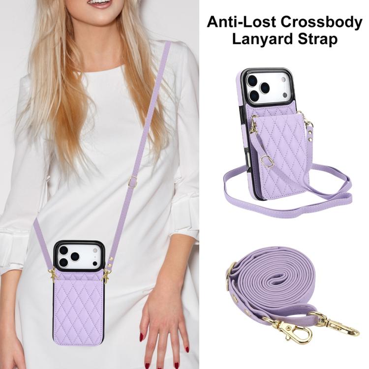 For iPhone 17 Pro Max YM015 Crossbody Rhombic Card Bag RFID Phone Case