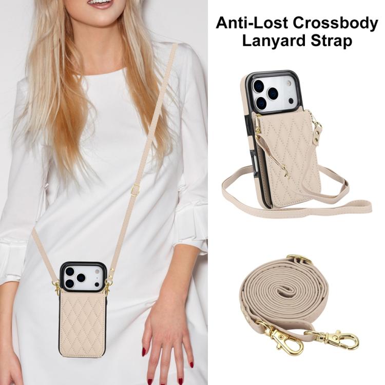 For iPhone 17 Pro YM015 Crossbody Rhombic Card Bag RFID Phone Case