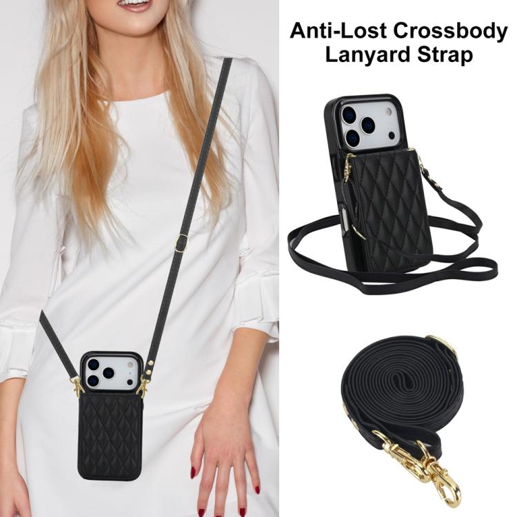 For iPhone 17 Pro YM015 Crossbody Rhombic Card Bag RFID Phone Case